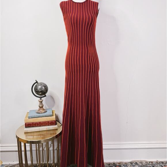 Gabriela Hearst Geanne Merino Wool Knit Dress Burgundy Stripe Small Modern $3400 - Picture 1 of 12
